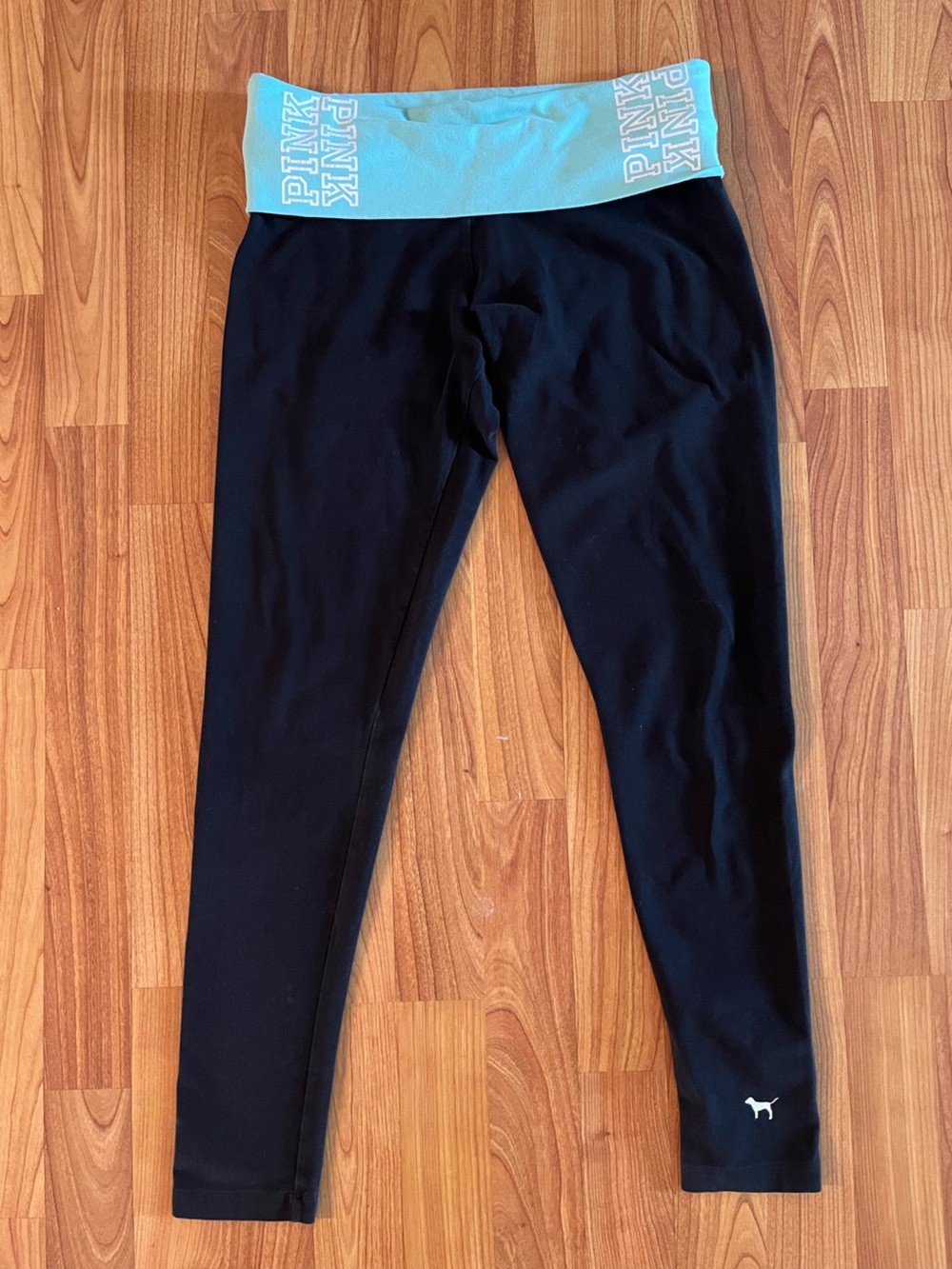 PINK Victoria's Secret Black Leggings with Light Blue Waistband